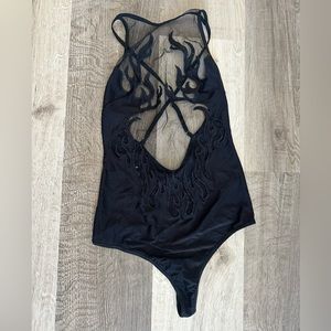 Flames Cut Out Mesh Body Suit
